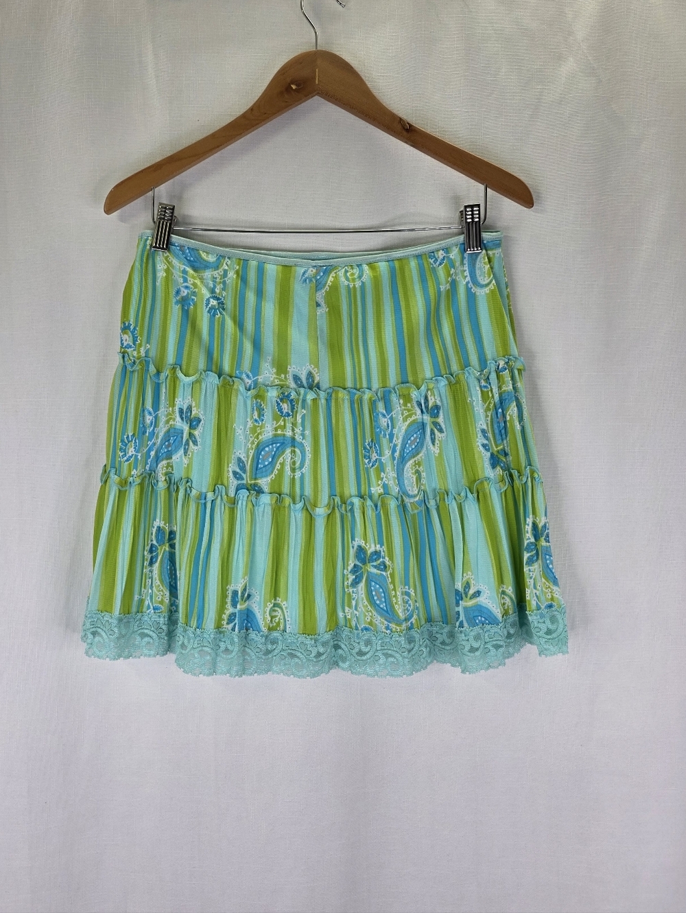 My Michelle 2000s Y2K Tiered Paisley Mini Fairy Mermaid Skirt Turqouise Size L - Picture 10 of 14